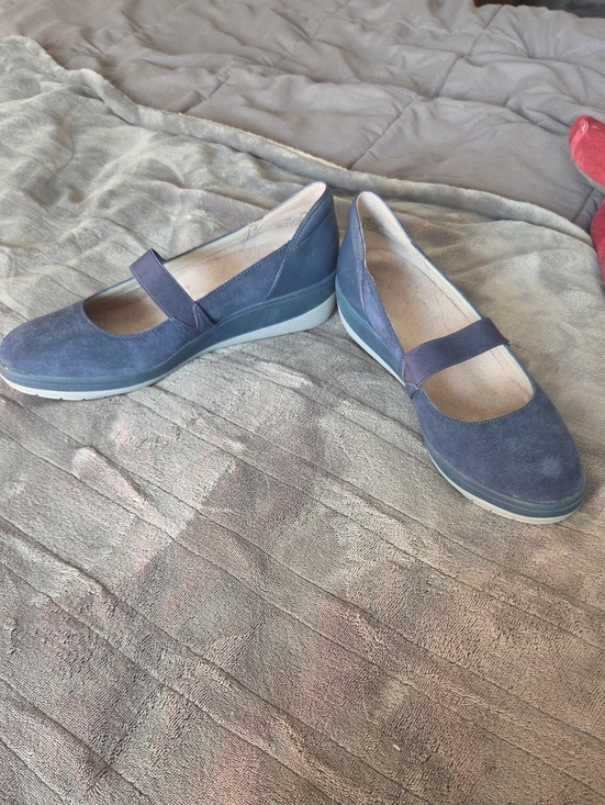 Vionic Shoes - Vionic Navy Suede Mary Jane Wedges with Elastic Strap, Size 10